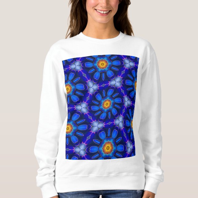 Abstrakt Blåa blommor Mönster T Shirt (Framsida)