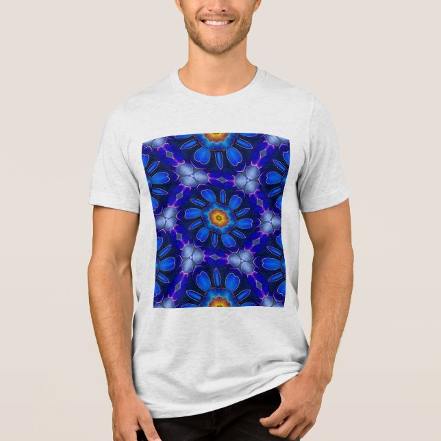Abstrakt Blåa blommor Mönster T Shirt (Framsida)