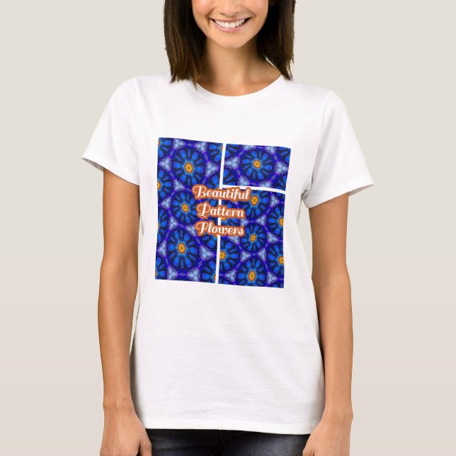 Abstrakt Blåa blommor Mönster T Shirt (Framsida)
