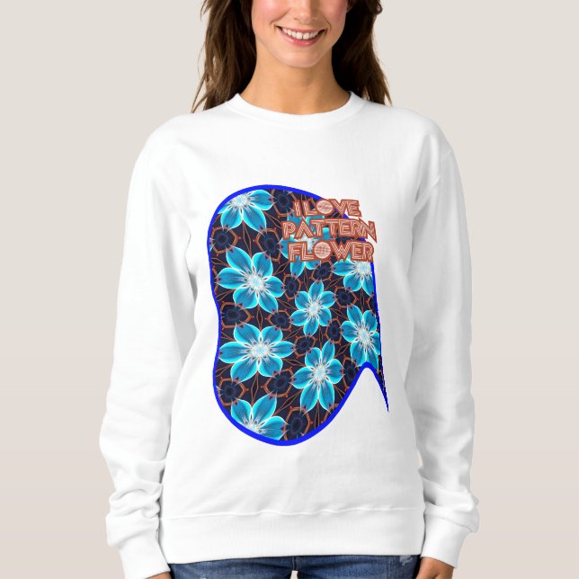 Abstrakt Blåa blommor Mönster T Shirt (Framsida)