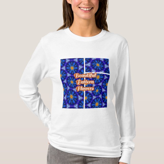 Abstrakt Blåa blommor Mönster T Shirt (Framsida)