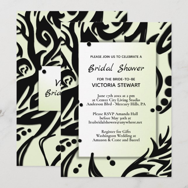 Abstrakt Black and Grönt Tribal Möhippa Inbjudningar (Fram/baksida)