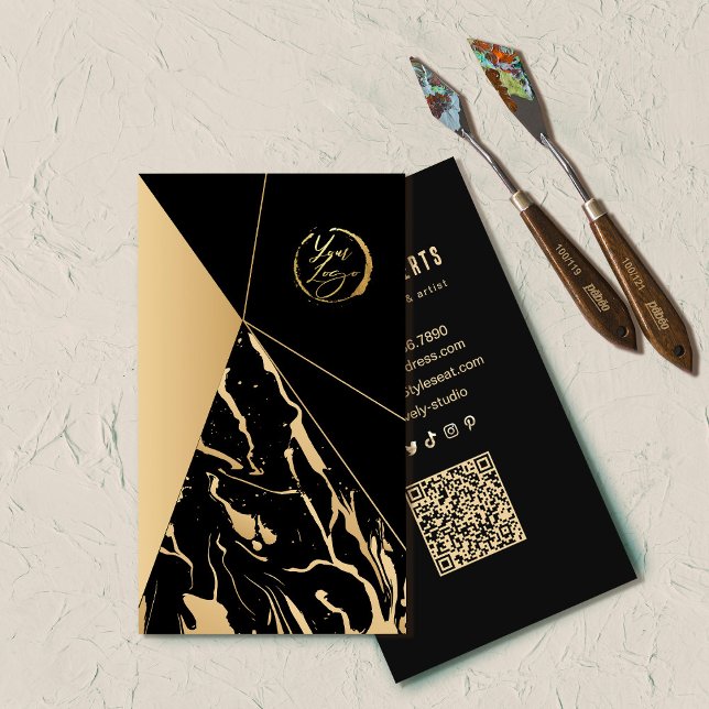 Abstrakt Black and Guld artist affärskort Visitkort (Abstract Black and Gold artist business card #blackgoldbusinesscard #artistbusinesscard #abstract )