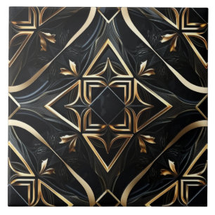 Abstrakt Black and Guld - Modern geometrisk konst Kakelplatta