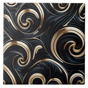 Abstrakt Black and Guld - Organic Kurvor Kakelplatta