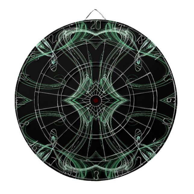 Abstrakt Black and Teal Grönt Fractal Dart Board Piltavla (Framsidan)