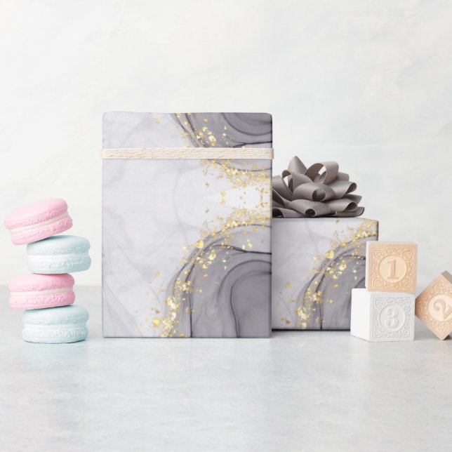 Abstrakt Black and White Agate Marble Swirl Presentpapper (Baby Shower)