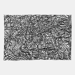 Abstrakt Black and White Linjer Mönster Kökshandduk