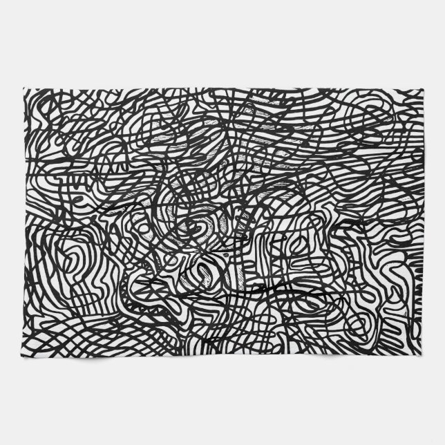 Abstrakt Black and White Linjer Mönster Kökshandduk (Horisontell)