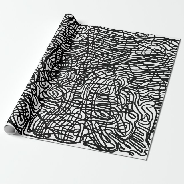 Abstrakt Black and White Linjer Mönster Presentpapper (Utrullad)