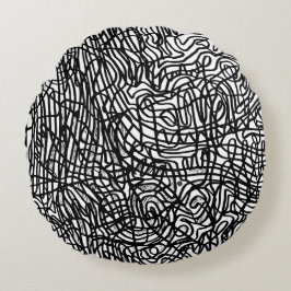Abstrakt Black and White Linjer Mönster Rund Kudde
