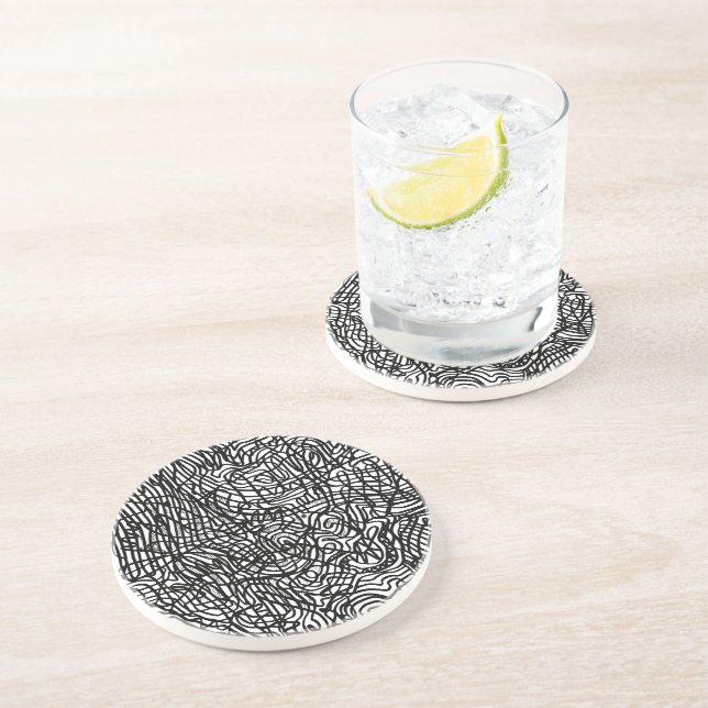 Abstrakt Black and White Linjer Mönster Sandstone Underlägg (Sidan)