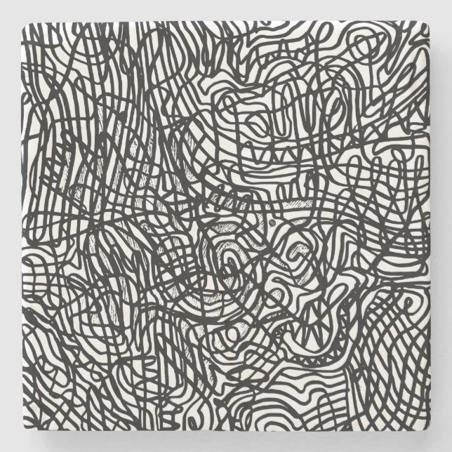 Abstrakt Black and White Linjer Mönster Stenunderlägg (Framsidan)