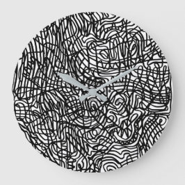 Abstrakt Black and White Linjer Mönster Stor Klocka