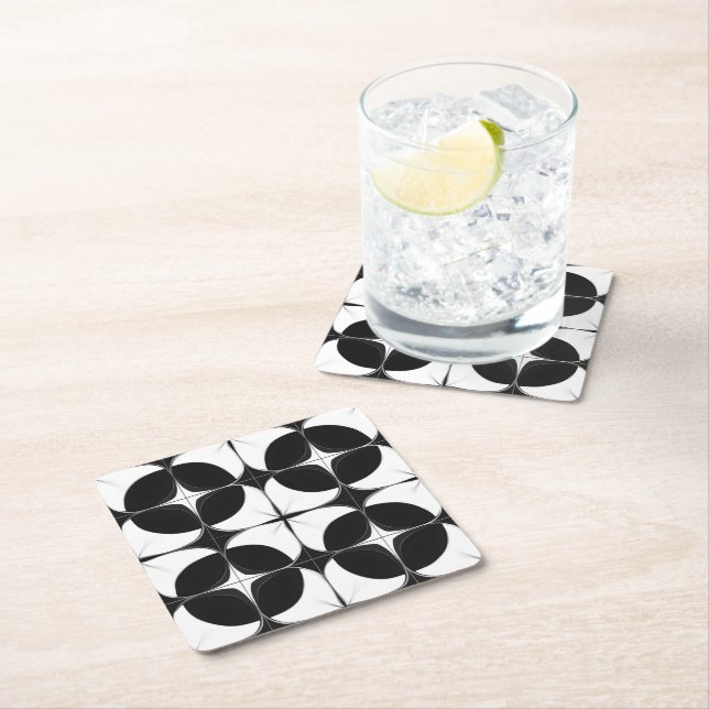 Abstrakt Black and White Mönster Underlägg Papper Kvadrat (Insitu)