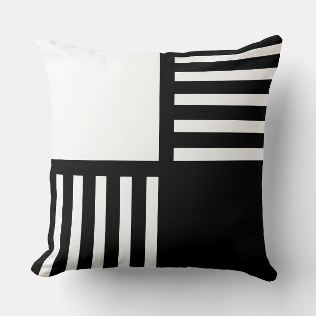 Abstrakt Black and White Stripe Dekorativ kudde (Framsida)