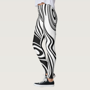 Abstrakt Black and White Stripe Leggings