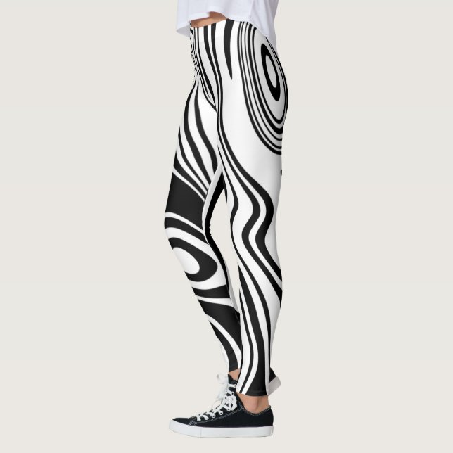 Abstrakt Black and White Stripe Leggings (Vänster)