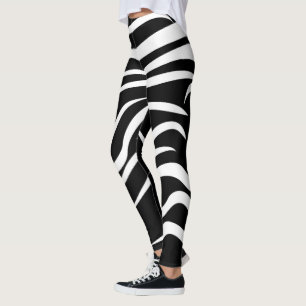 Abstrakt Black and White Stripe Leggings