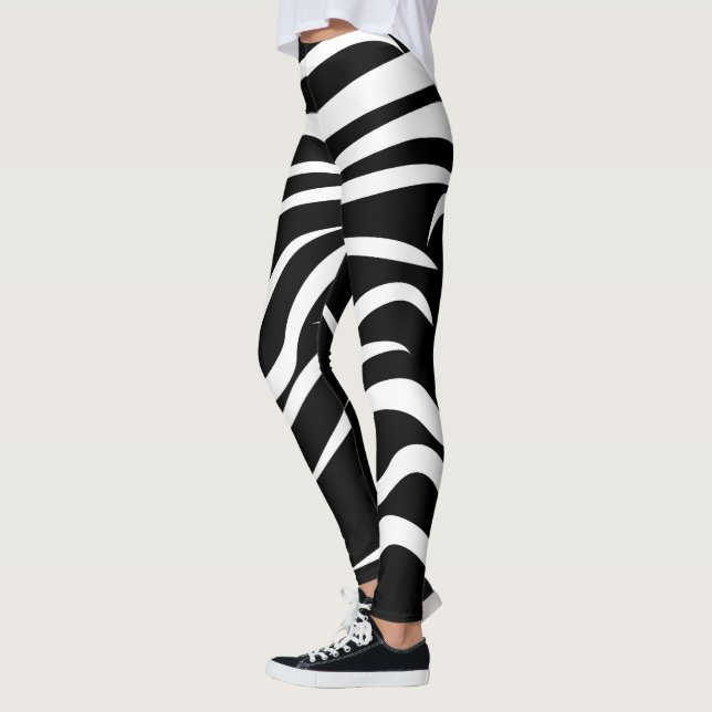 Abstrakt Black and White Stripe Leggings (Vänster)