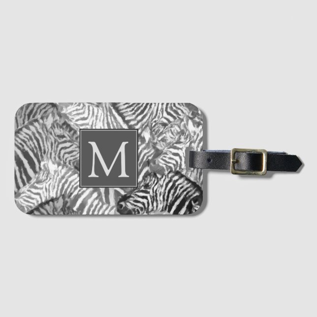 Abstrakt Black and White Zebra Art Monogram Bagagebricka (Framsida horisontal)