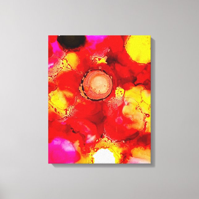 Abstrakt bläck art gult röd och rosa canvastryck (Framsida)