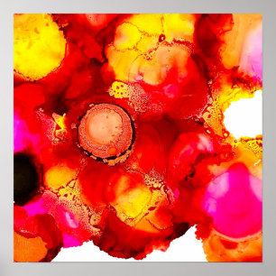 Abstrakt bläck art gult röd och rosa poster