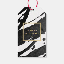 Abstrakt Black Bläck Brushstrokes Presentetikett