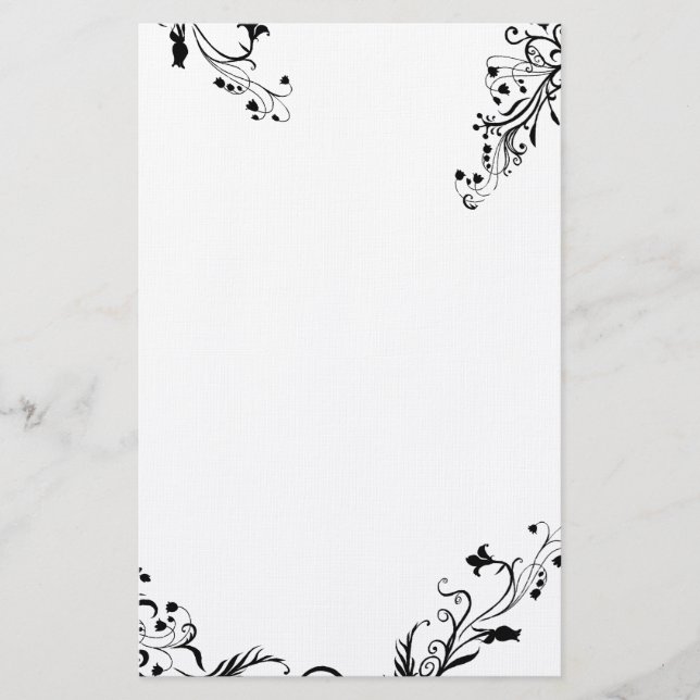 Abstrakt Black Blommigt Vining Stationery Brevpapper (Framsida)