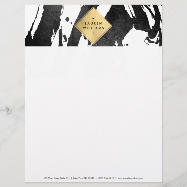 Abstrakt Black Brushstrokes Faux Gold Foil Diamond Brevhuvud (Framsida)
