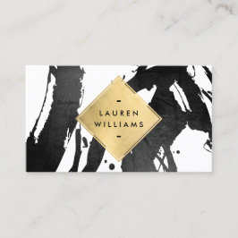 Abstrakt Black Brushstrokes Faux Gold Foil Diamond Visitkort