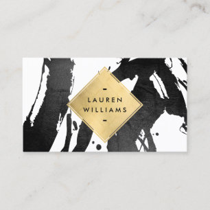 Abstrakt Black Brushstrokes Faux Gold Foil Diamond Visitkort