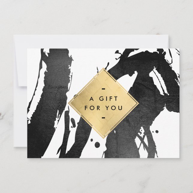 Abstrakt Black Brushstrokes Faux Guld Gift Card (Framsida)