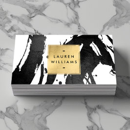 Abstrakt Black Brushstrokes med Faux Gold Foil Visitkort