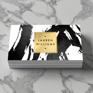 Abstrakt Black Brushstrokes med Faux Gold Foil Visitkort