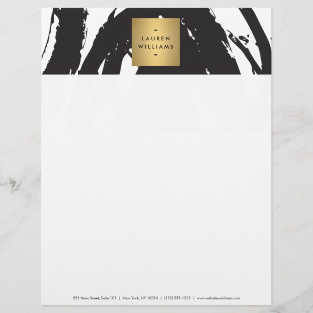 Abstrakt Black Brushstrokes med Guld Namn Logotyp Brevhuvud (Framsida)