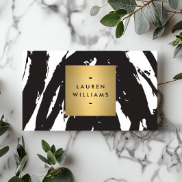 Abstrakt Black Brushstrokes med Guld Namn Logotyp Visitkort