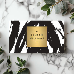 Abstrakt Black Brushstrokes med Guld Namn Logotyp Visitkort
