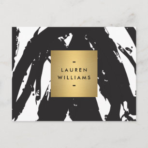 Abstrakt Black Brushstrokes med Guld Namn Logotyp Vykort