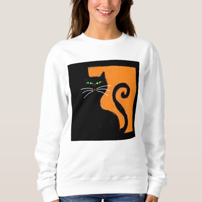 Abstrakt Black Cat Halloween Art T Shirt (Framsida)
