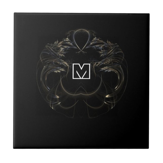 Abstrakt Black Elegance med Initialer Kakelplatta (Framsidan)