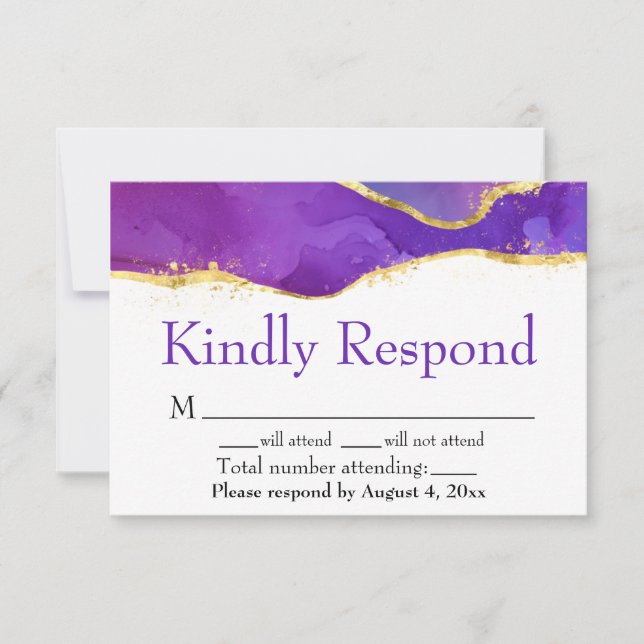 Abstrakt bläck fuksia rosa lila guld RSVP-kort Tack Kort (Framsida)