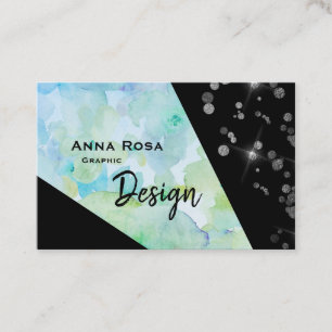 *~* Abstrakt Black Glitter Modern Geometric Blommi Visitkort