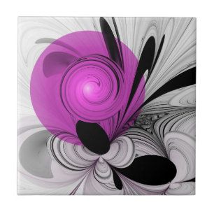 Abstrakt Black Grått med Magenta Fractal Art Kakelplatta