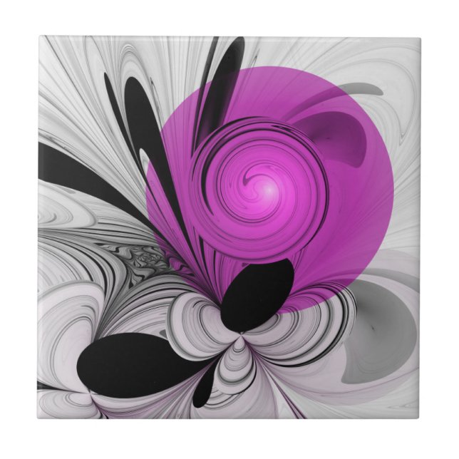 Abstrakt Black Grått med Magenta Fractal Art Kakelplatta (Framsidan)