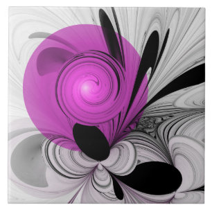 Abstrakt Black Grått med Magenta Fractal Art Kakelplatta