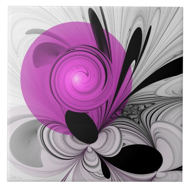 Abstrakt Black Grått med Magenta Fractal Art Kakelplatta (Framsidan)