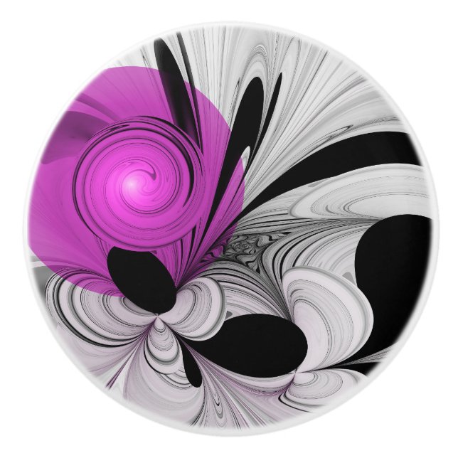 Abstrakt Black Grått med Magenta Fractal Art Knopp (Framsidan)