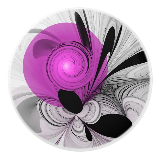 Abstrakt Black Grått med Magenta Fractal Art Knopp (Framsidan)