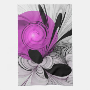 Abstrakt Black Grått med Magenta Fractal Art Kökshandduk